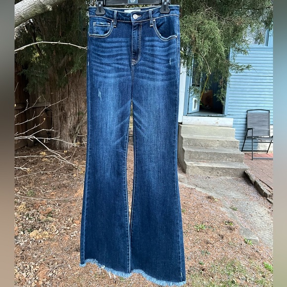 NWT Risen jeans 27 5 ultra high rise flare bell dark denim wide - Picture 2 of 16